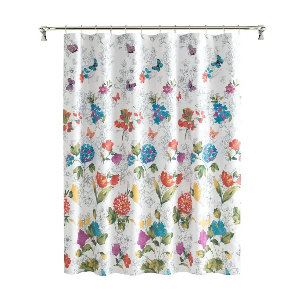 The Pioneer Woman Blooming Bouquet Floral Shower Curtain 72x72 NWT Butterfly
